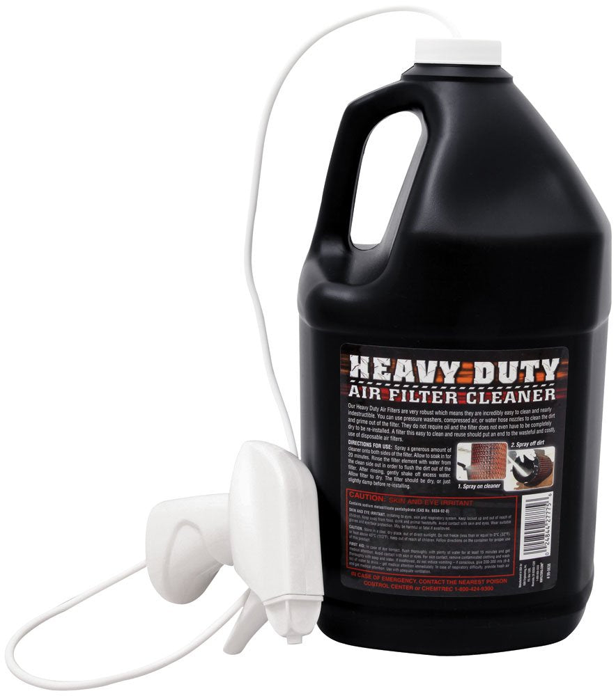 K&N Power Kleen being sprayed on a heavy-duty air filter, helps dissolve oil quickly