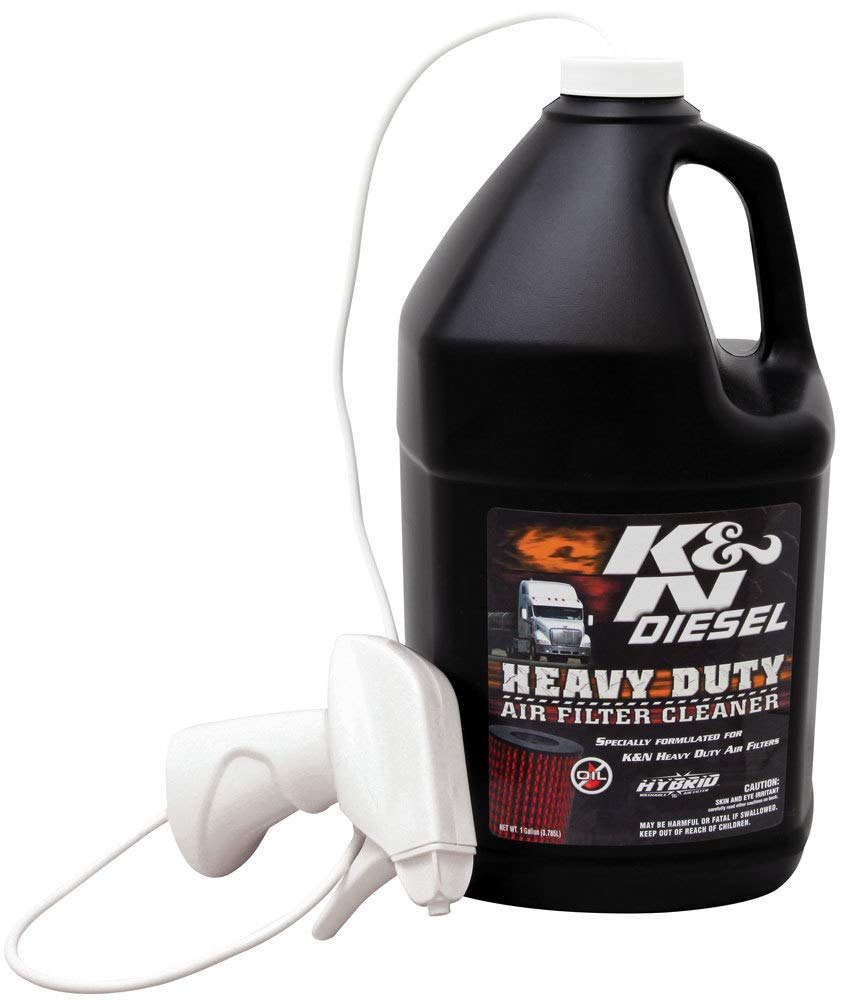 K&N one-gallon Power Kleen bottle showing label and volume, supports easy refills