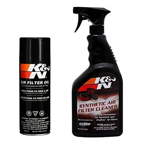 K&N service kit contents front view showing cleaner and red oil for easy maintenance
