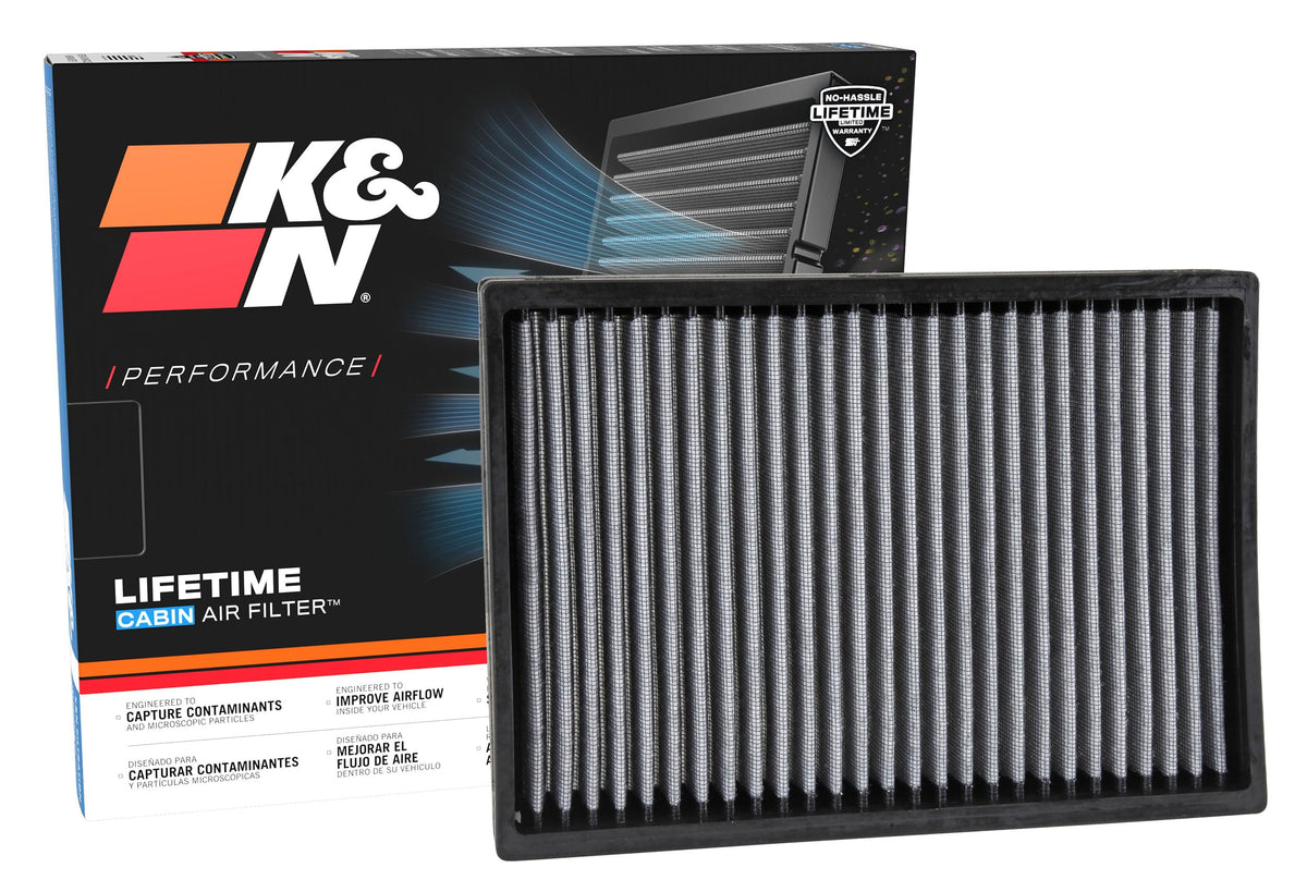 K&N VF2027 front view showing reusable cabin filter and clean airflow benefit