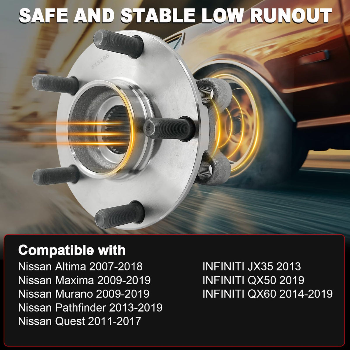 KNOLET front hub assembly frontal view highlighting fitment flange and wheel studs for easy inspection