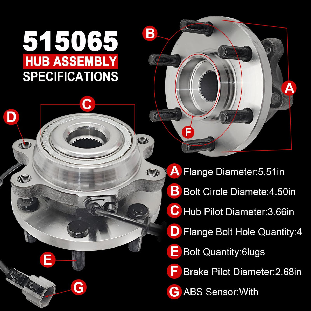 KNOLET hub showing studs and flange dimensions for accurate fitment