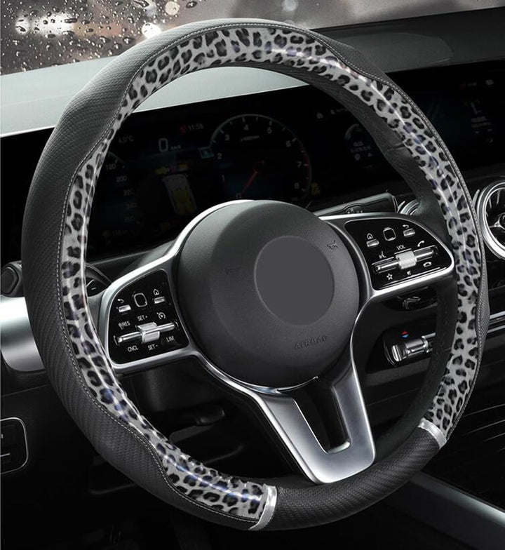 Knonip front view of steering wheel cover showing design and fit, adds stylish protection