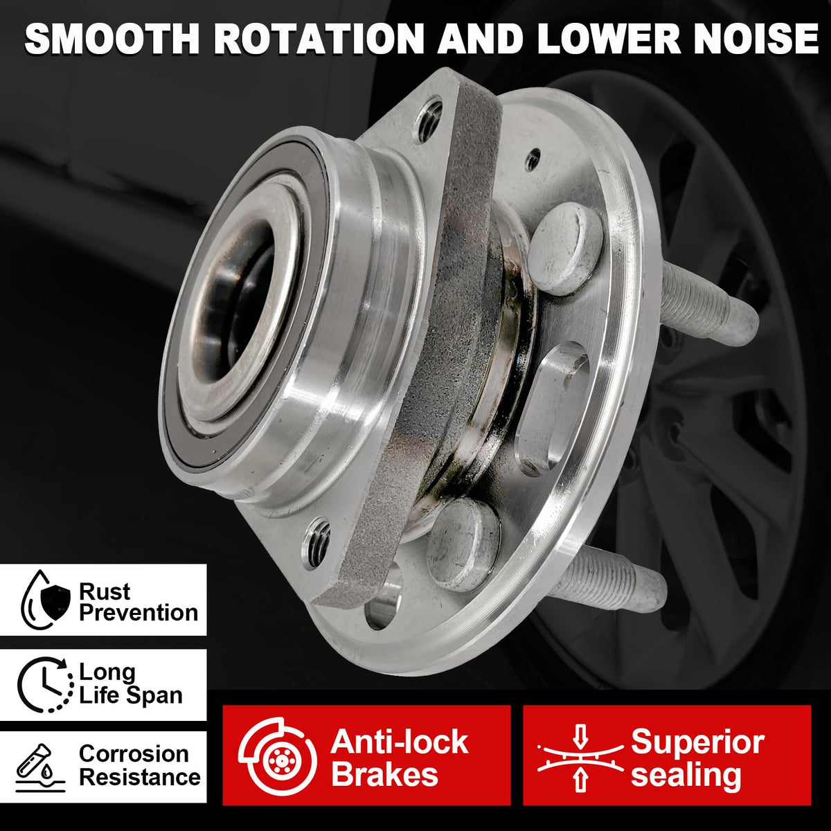 KNOLET hub close-up of wheel studs and flange showing secure wheel attachment