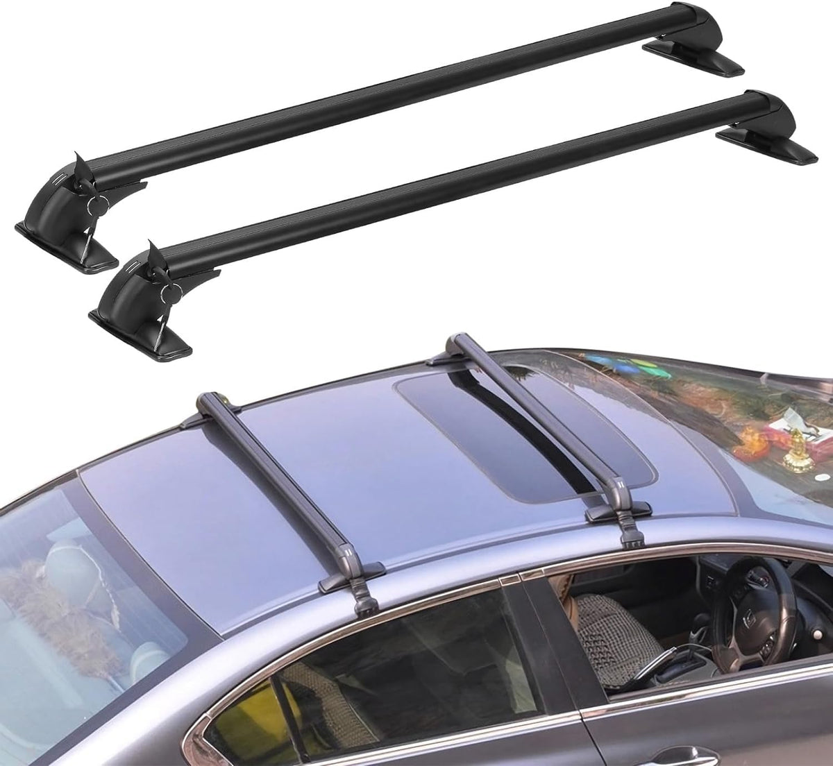 KOCASO front profile of 43-inch cross bars showing sturdy fit and improved load carrying