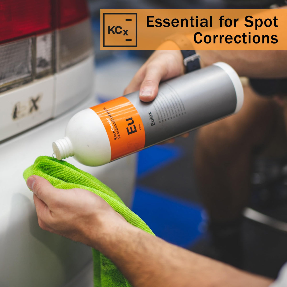 KOCHCHEMIE Eulex applied to microfiber cloth for safe spot cleaning