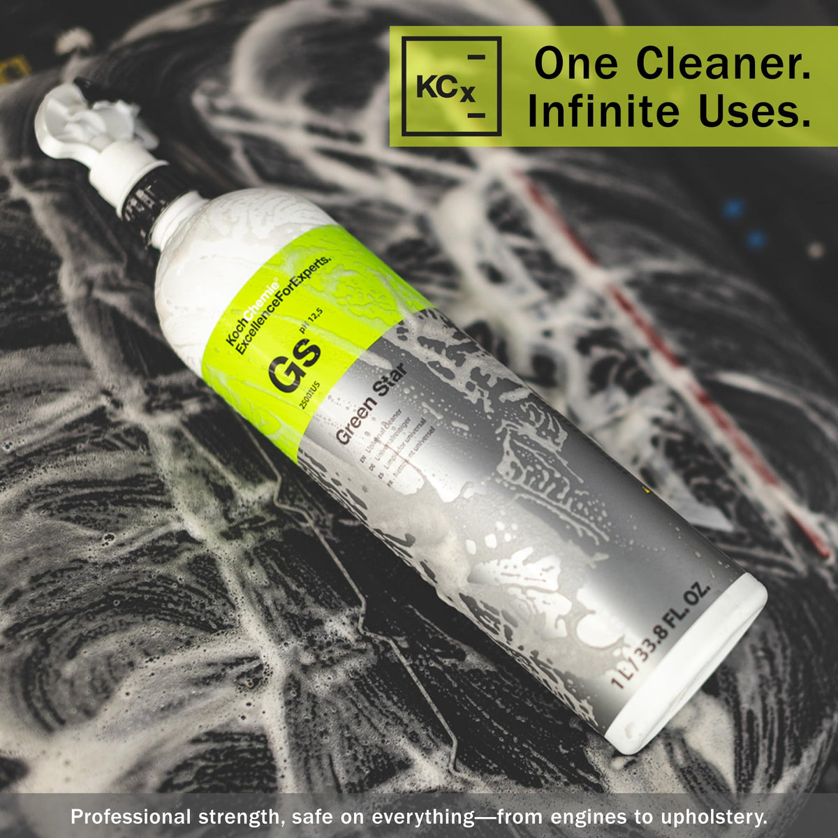 KOCHCHEMIE Green Star being sprayed onto a vehicle surface for quick spot cleaning