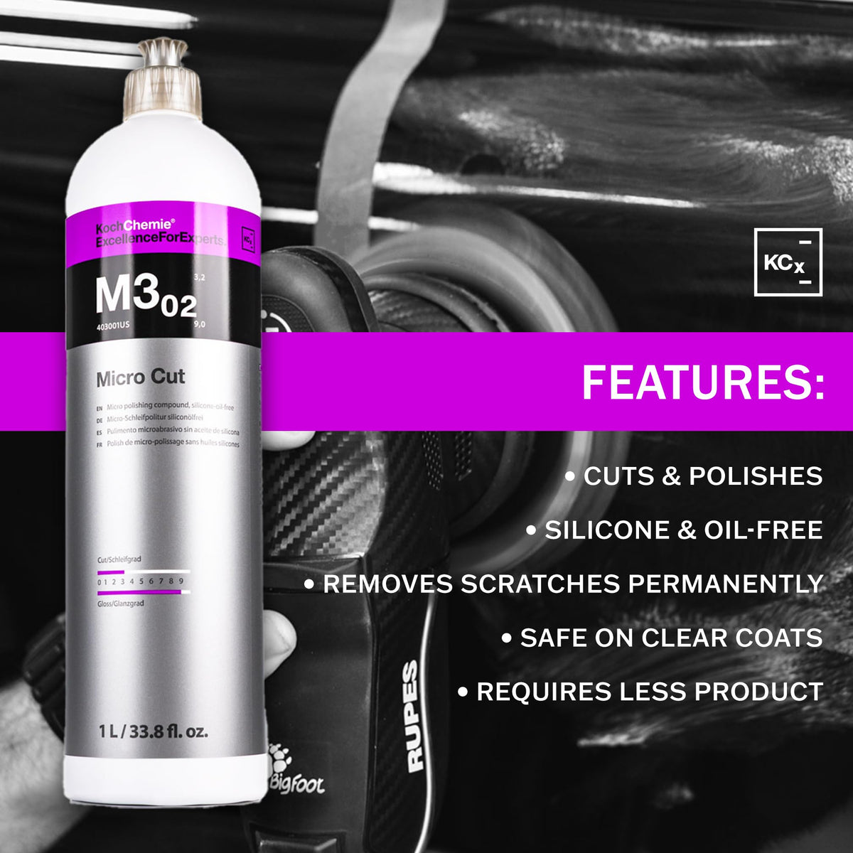 KOCHCHEMIE M3.02 cream texture close-up highlighting micro-abrasive consistency for controlled cutting