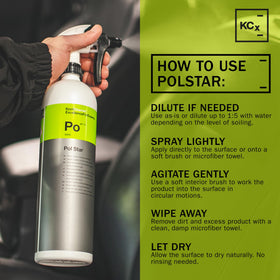 KOCHCHEMIE spray application on fabric illustrating gentle coverage and easy cleaning benefit