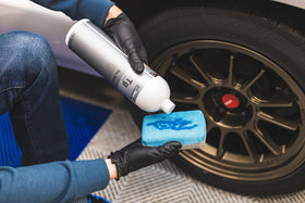 Applicator pad with KOCHCHEMIE glaze demonstrating precise, low-sling application