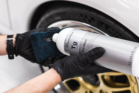 Close-up matte tire finish after KOCHCHEMIE application showing natural black look