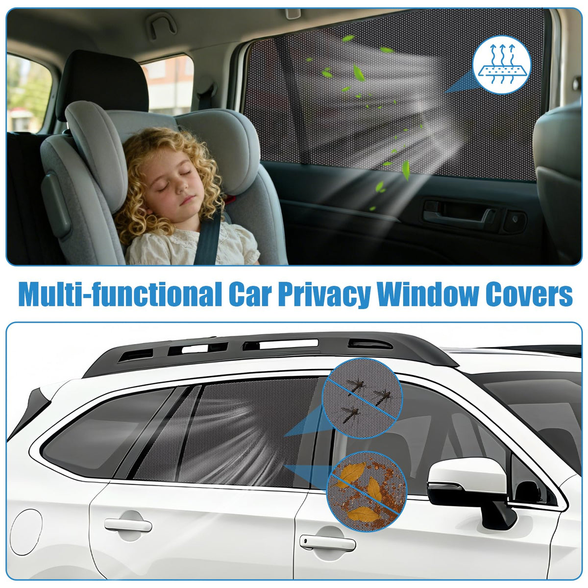 KOCZIL rear seat privacy demo with child relaxed and shaded