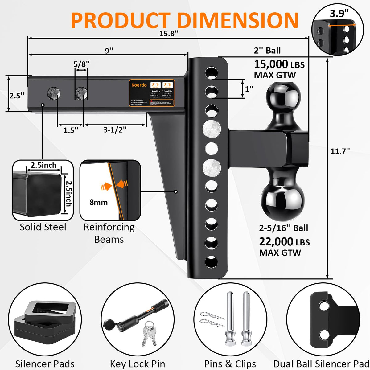 Koerdo anti-theft pin and lock installed for secure, theft-resistant towing