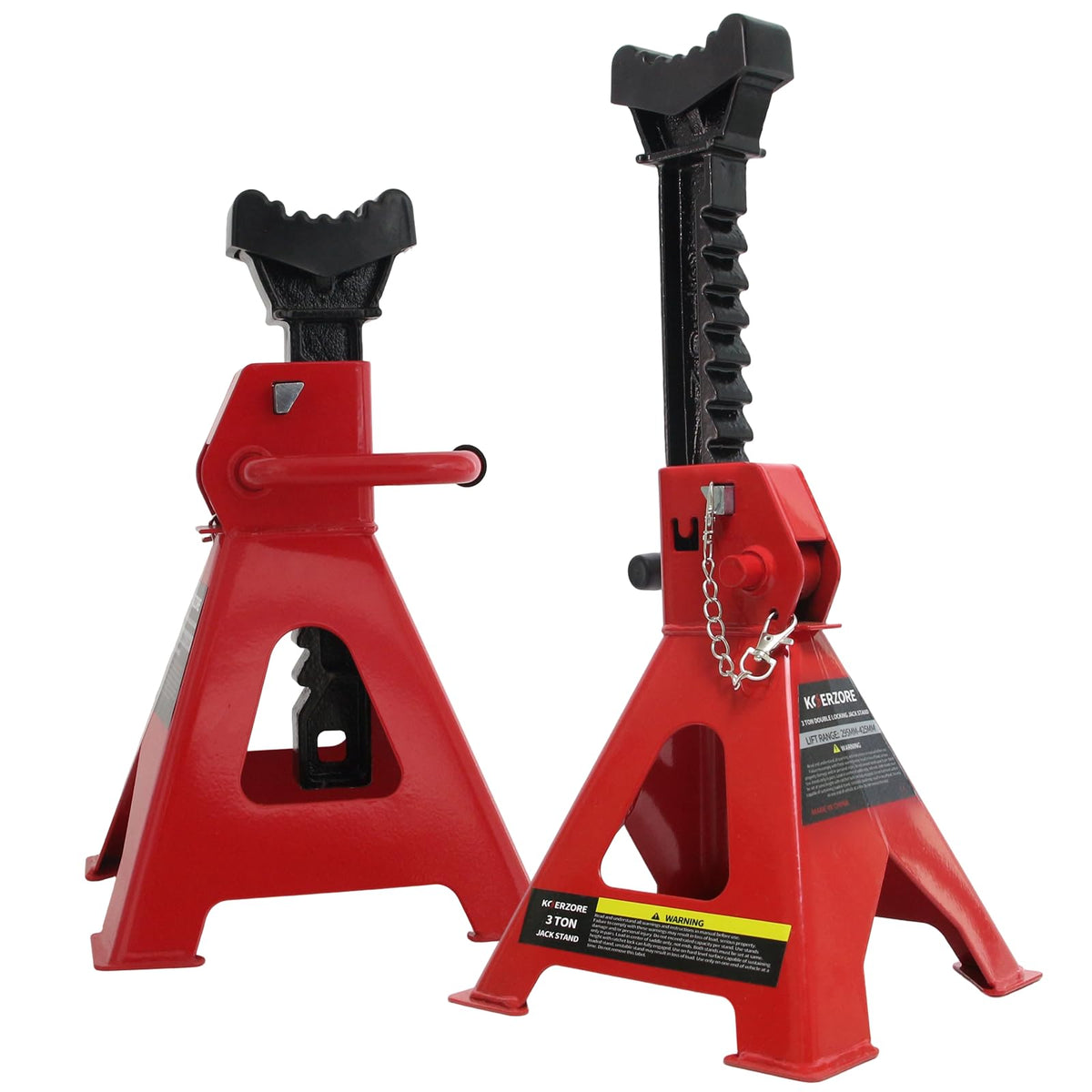 KOERZORE jack stands front view showing pair and compact design for safe storage