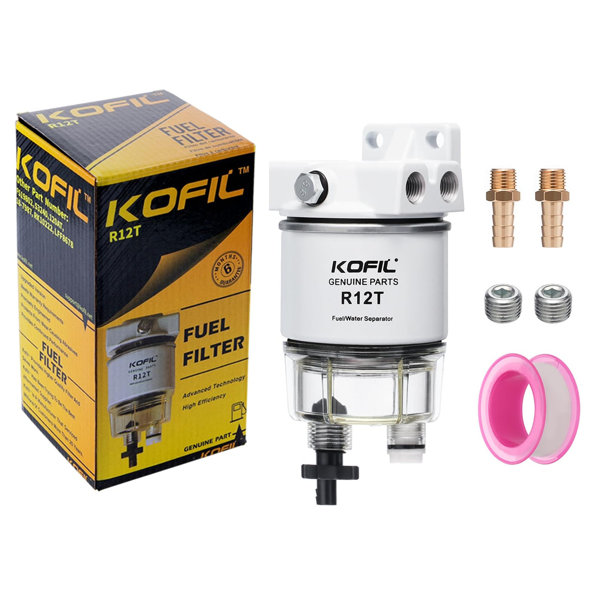 KOFIL R12T front view assembly showing inlet outlet and bowl, for reliable fuel protection