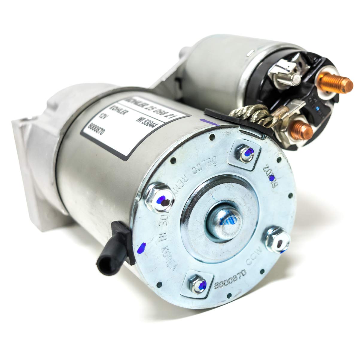 Kohler starter mounted on engine demonstrating direct-fit replacement