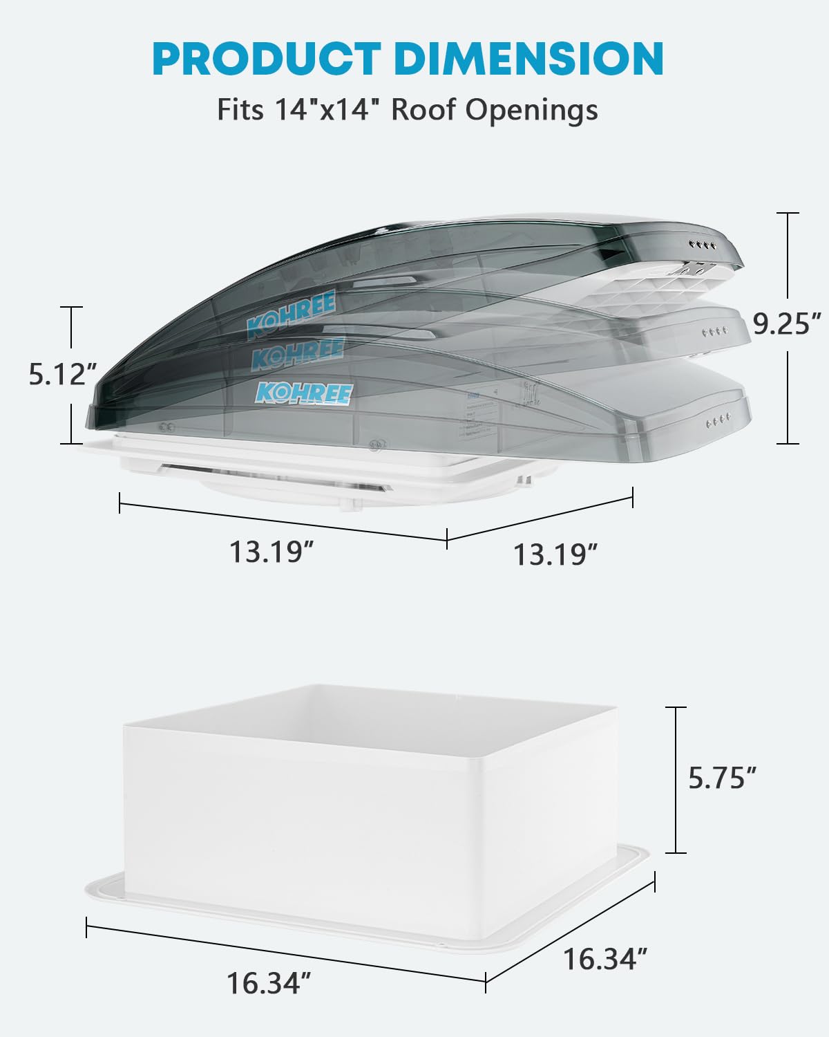 Kohree 14x14 size comparison with ruler showing accurate fit measurement