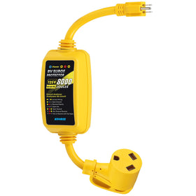 Kohree adapter front view showing outlet and plug for safe RV power