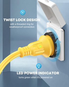 Kohree illuminated LED indicator on adapter confirming shore power presence quickly
