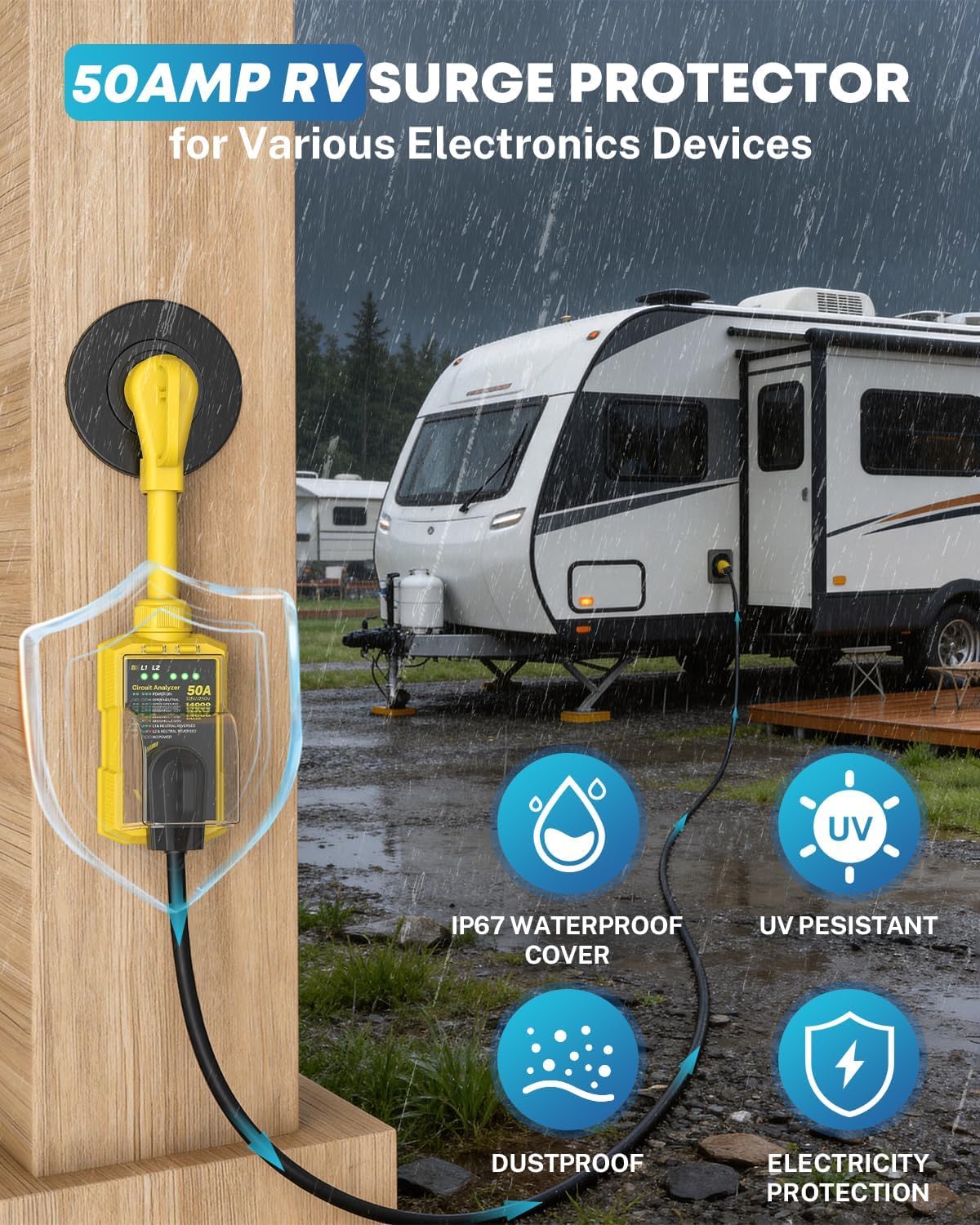 Kohree close-up of IP67 waterproof plug cover, protecting connectors from weather