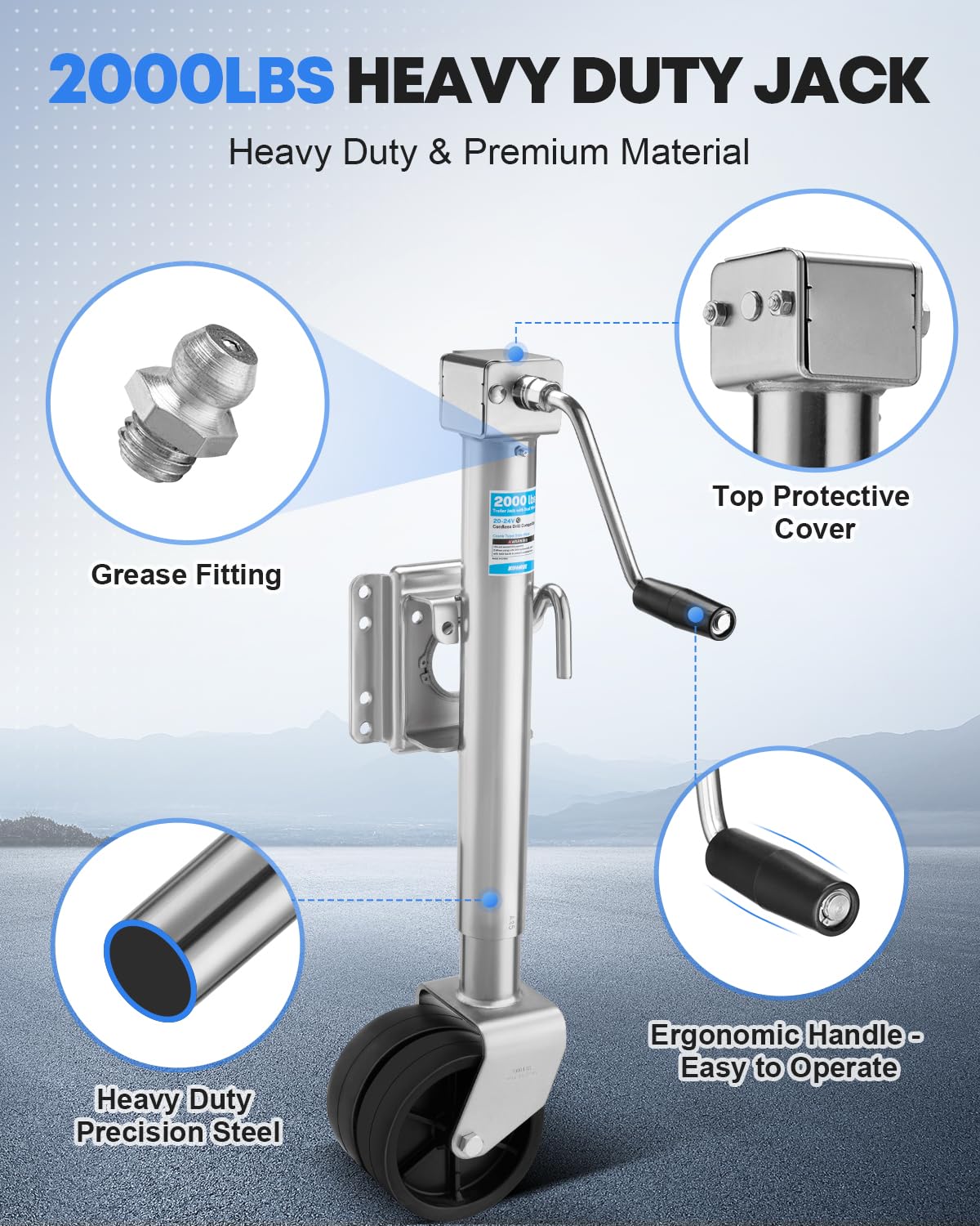 Kohree trailer jack in use with a cordless drill speeding up lifting and lowering