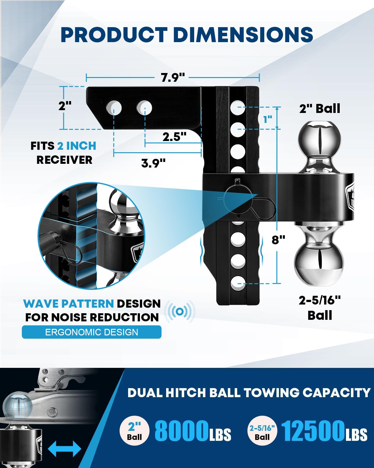 Kohree dual ball closeup showing two diameters for versatile towing options