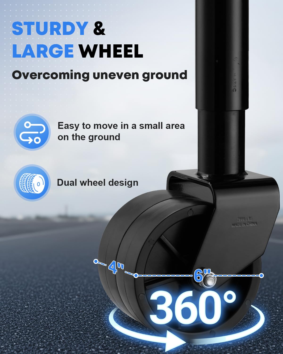 Kohree dual wheels side profile showing stability on rough ground