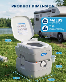 Kohree fresh water tank detail highlighting 3.2-gallon capacity for efficient flushing