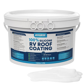 Kohree front can of roof sealant showing product branding and white finish benefit