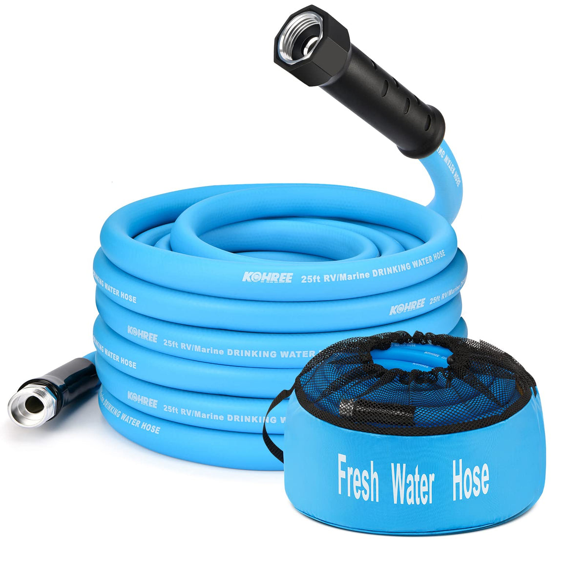 Kohree front packaging showing 25FT hose and features for safe drinking water