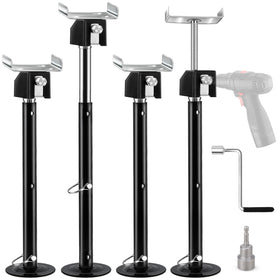 Kohree front view of four assembled jacks showing sturdy steel and compact packaging for quick setup