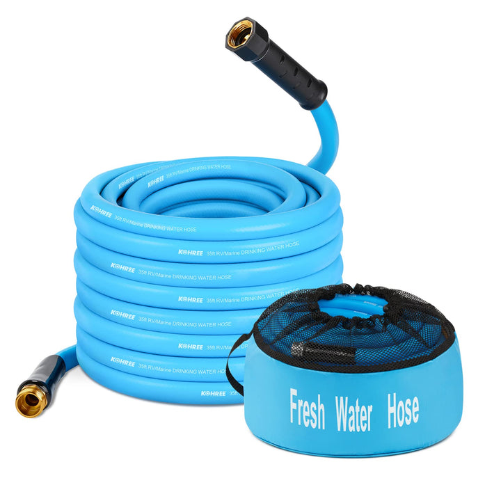 Kohree front view of coiled 35FT hose showing packaging and length benefit