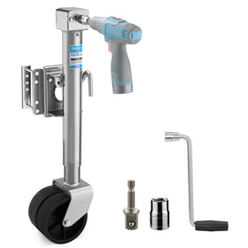 Kohree trailer jack front view showing bolt-on design and dual wheels for strong support