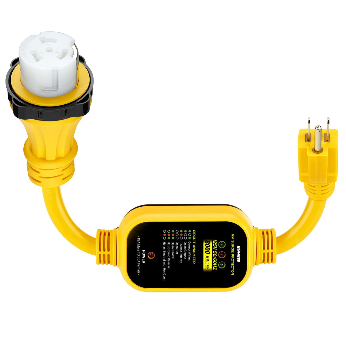 Kohree adapter front view showing inlet and outlet for safe conversion