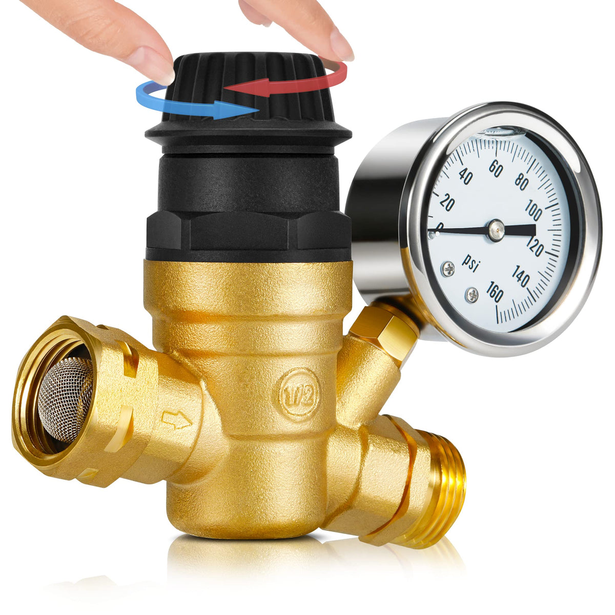 Kohree front view regulator showing compact design and durable brass benefit