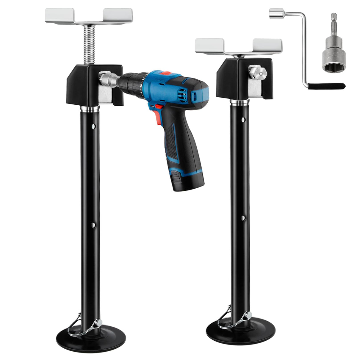 Kohree front view of both support jacks showing sturdy construction and quick setup benefit