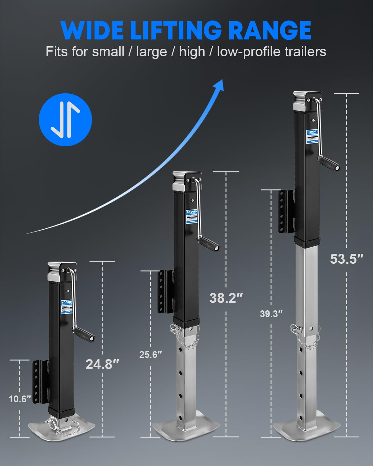 Kohree height adjustment scale illustrating versatile 24.8 to 53.5 inch reach