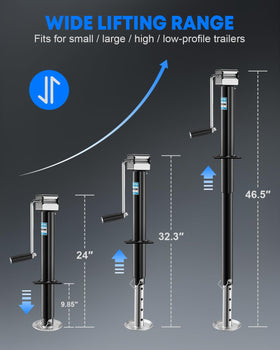 Kohree jack fully extended side view illustrating 22.5 inches vertical travel
