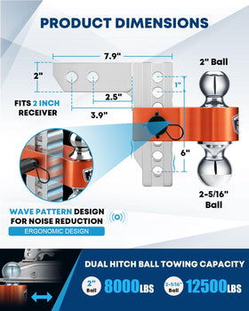 Kohree close-up of dual ball head showing 2 5/16" and 2" options benefit