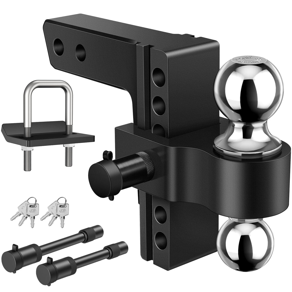 Kohree front view of adjustable hitch showing dual-ball utility and robustness