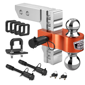 Kohree front view of adjustable hitch showing dual-ball head and finish benefit