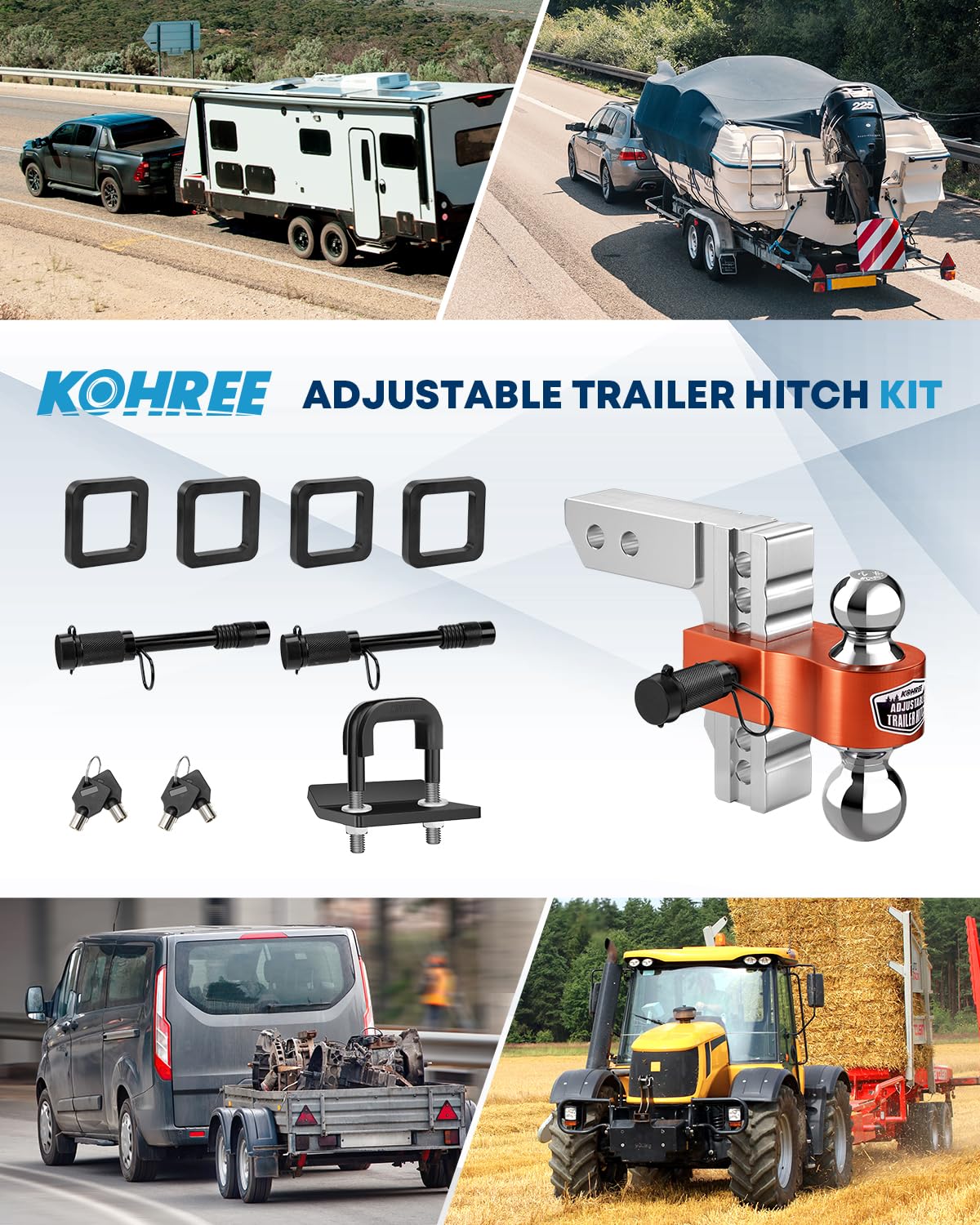 Kohree hitch installed in a 2" receiver on a truck for stable towing benefit