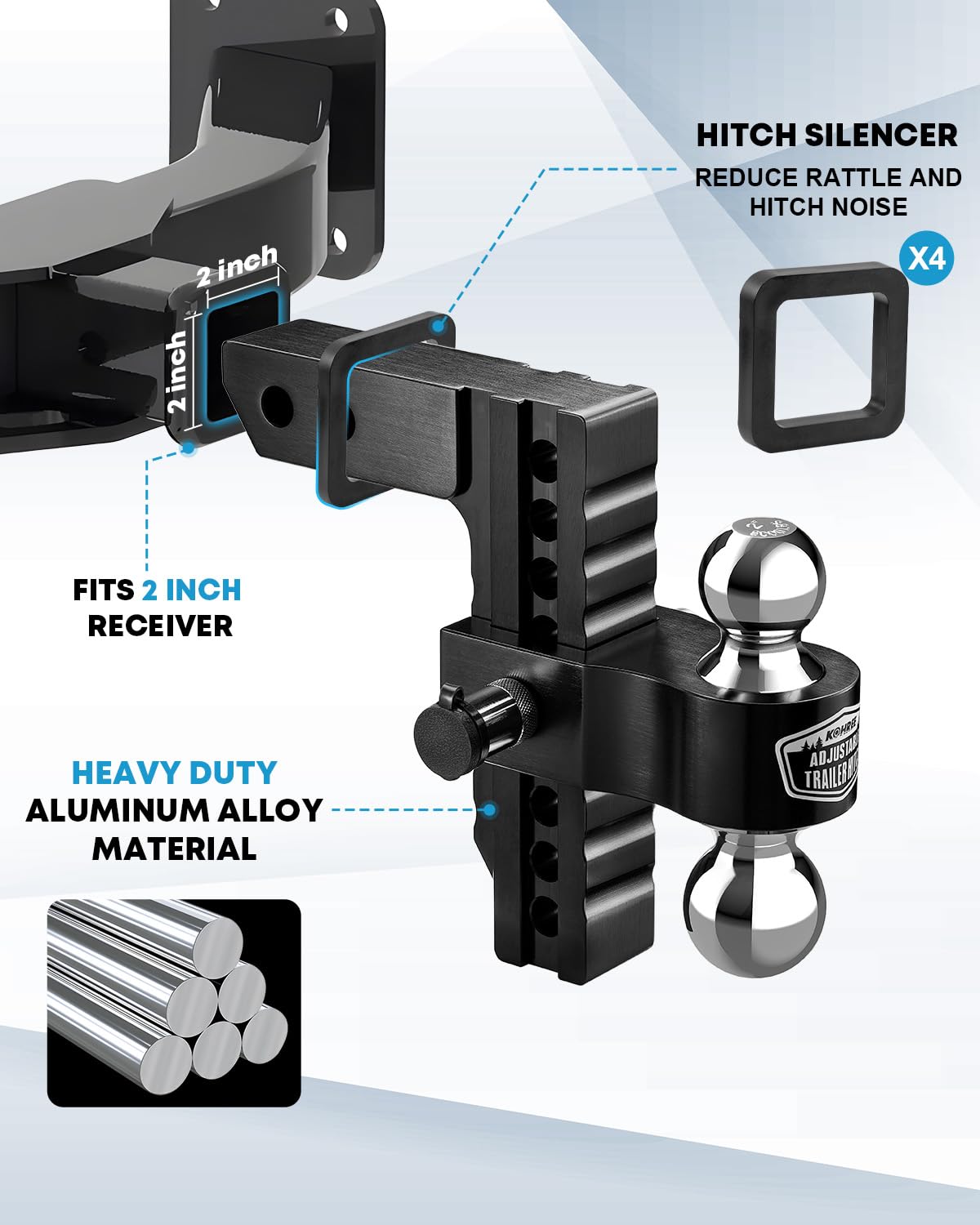 Kohree hitch pin locks and keys showing theft protection and secure towing