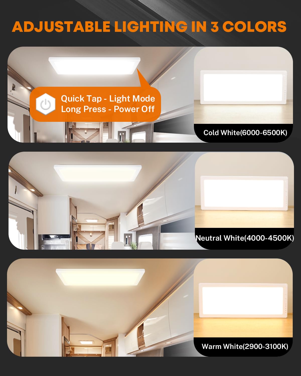Kohree installed on RV ceiling providing bright even illumination for interior