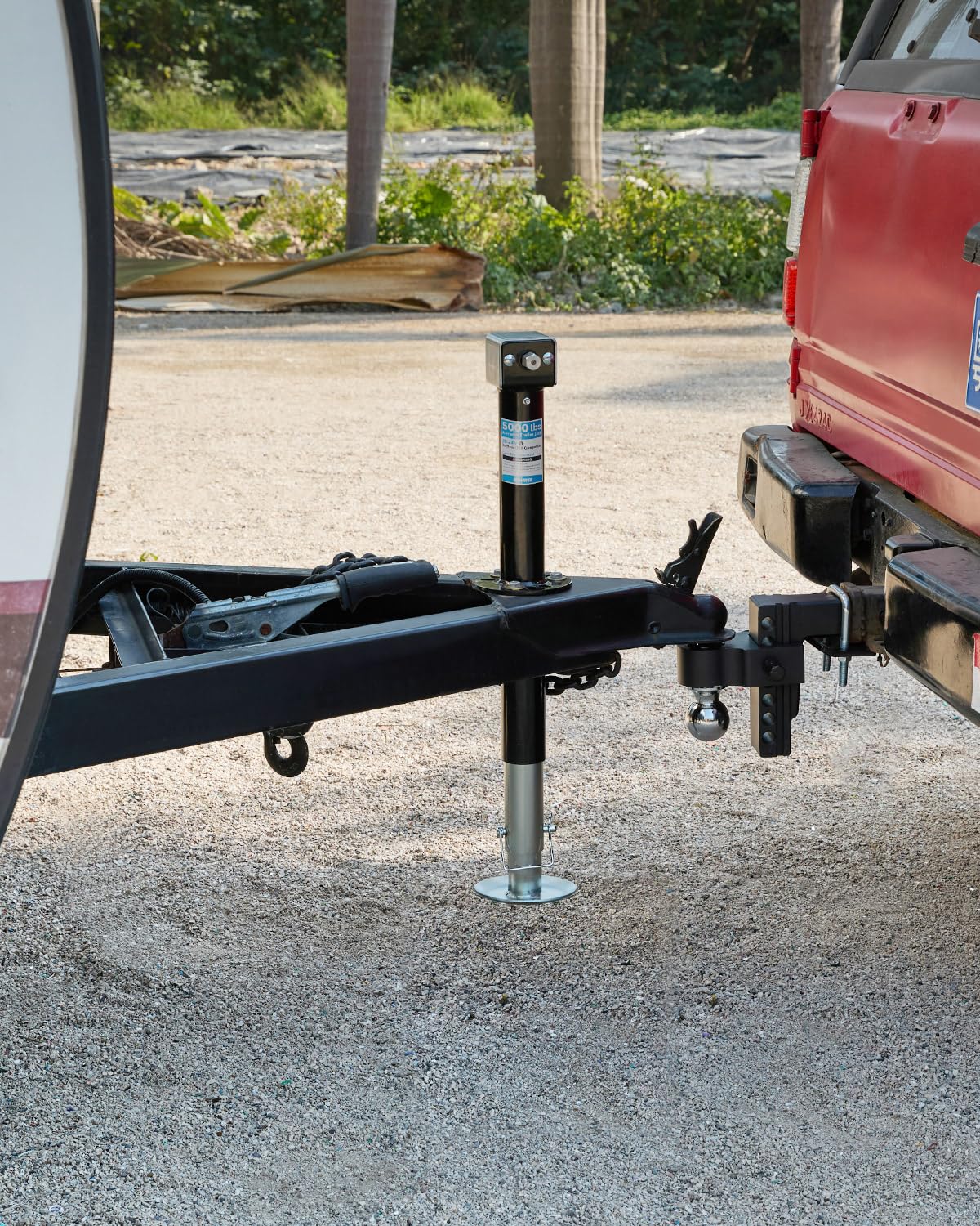 Kohree installed on RV A-frame in campsite, simplifies setup for towing and parking