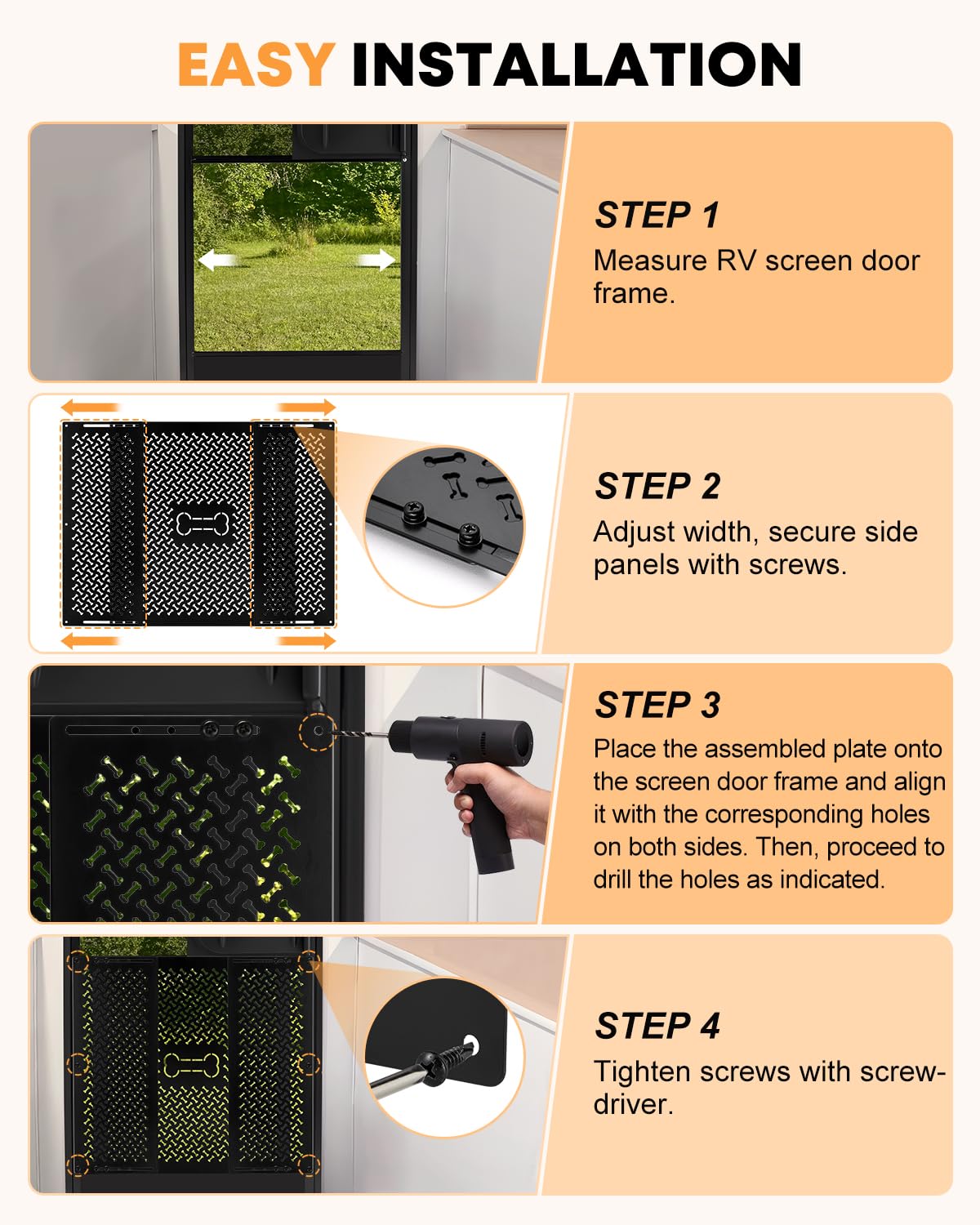 Kohree installed on RV screen door demonstrating pet-proof barrier