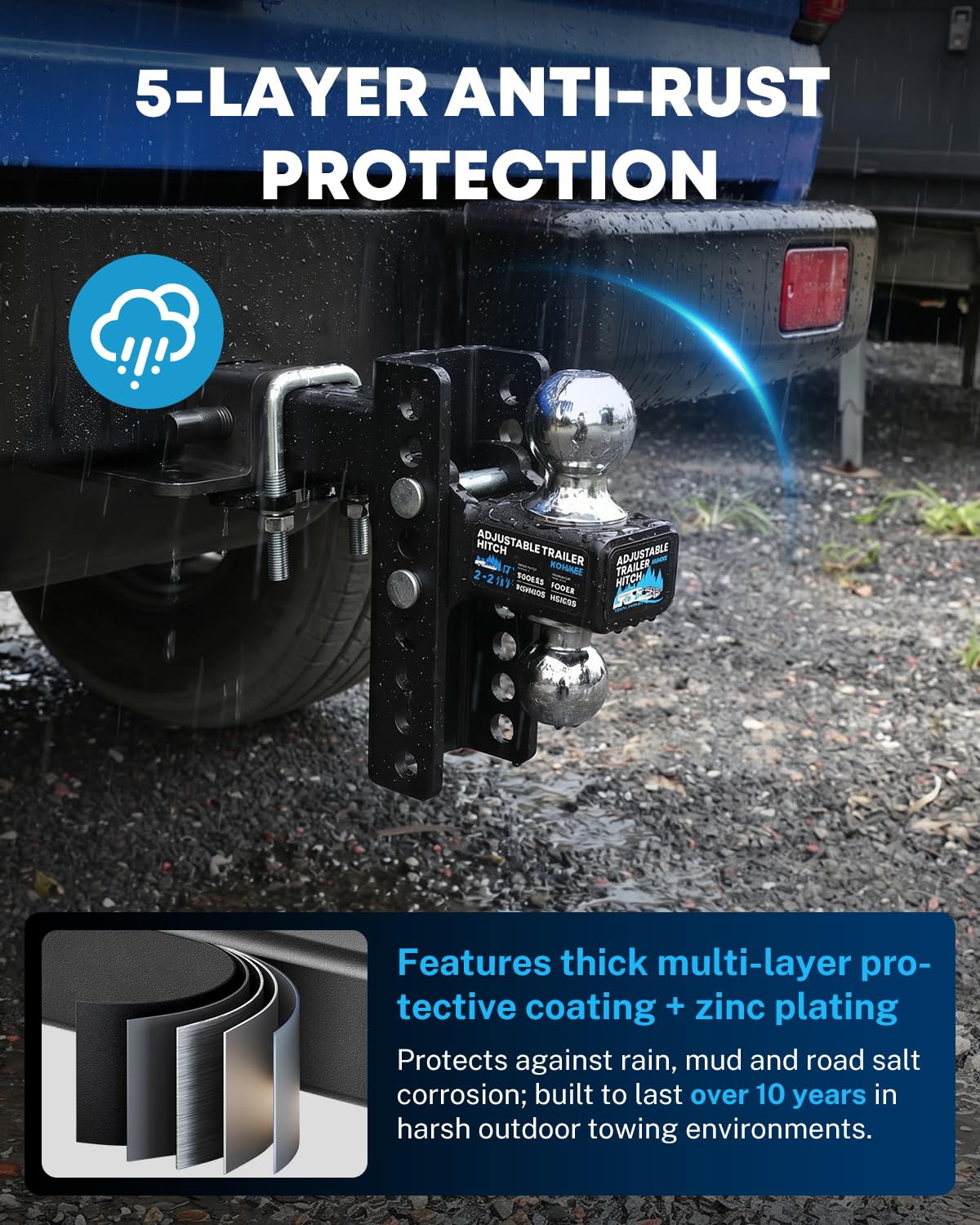 Kohree hitch installed in truck receiver improving stability while towing