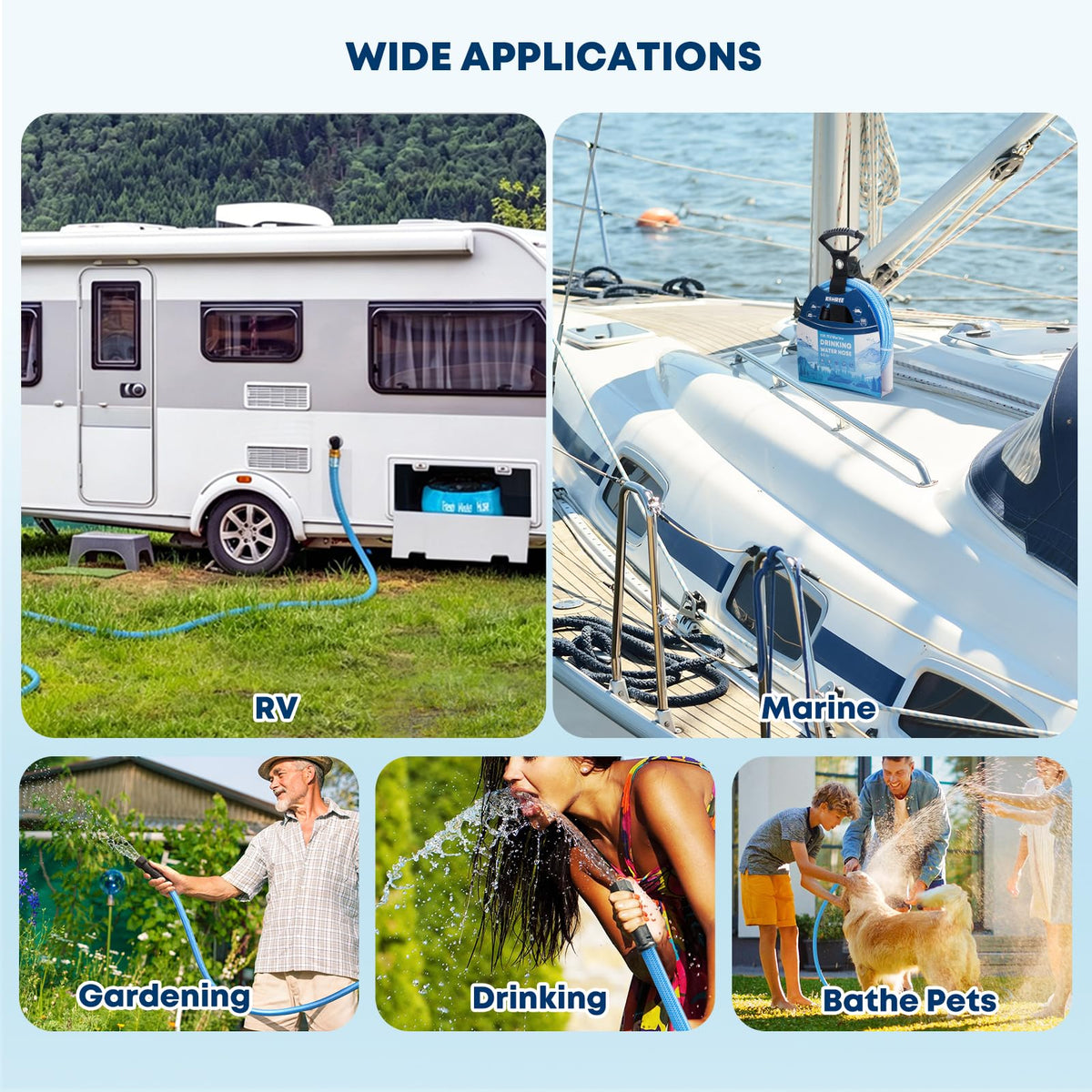 Kohree hose at a campground filling containers showcasing potable use