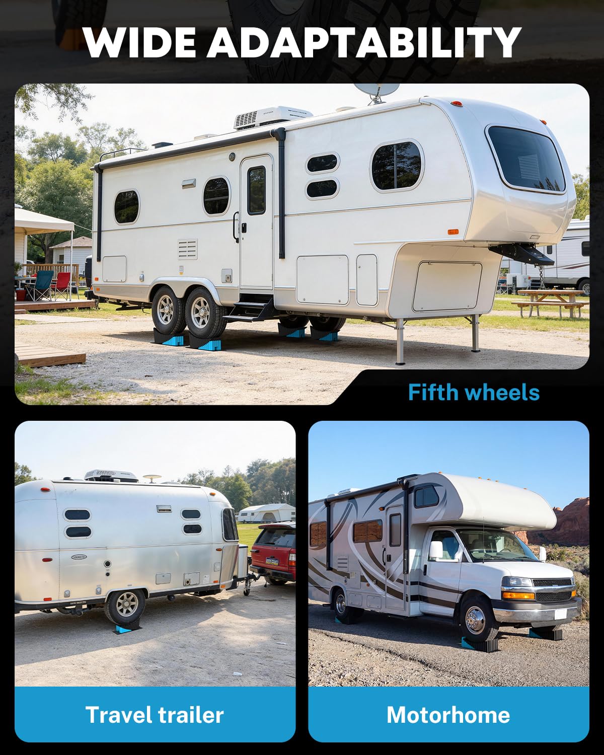 Kohree at campsite under trailer showing secure, level outdoor setup