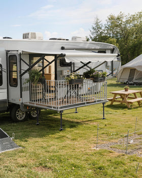 Kohree lifestyle campsite with stabilized RV showing improved comfort